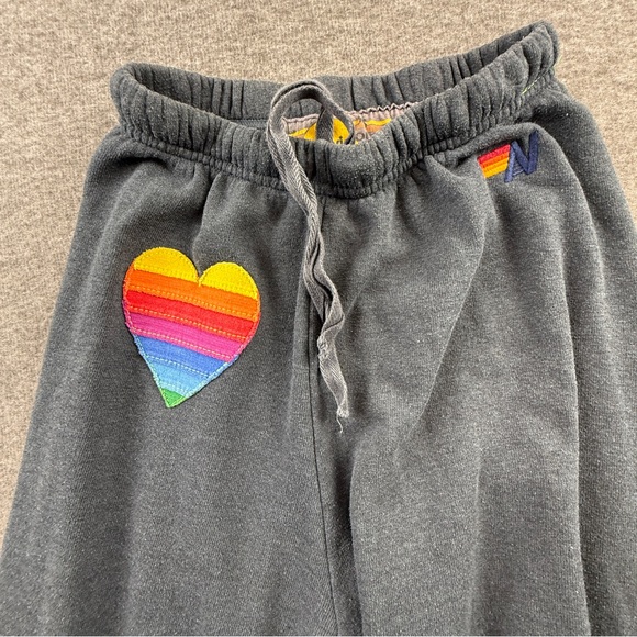 Aviator Nation Sweatpants Rainbow Heart Stitch Charcoal XS Athleisure Comfy - Picture 3 of 12